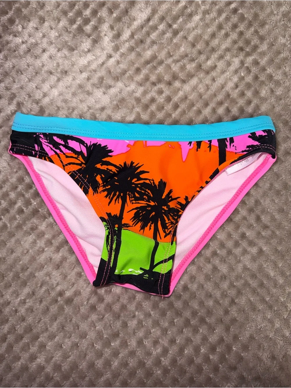 Big Chill Girls' Palm Print Bikini - Pink, Orange & Turquoise